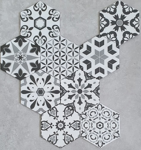 black and white hex pattern tiles Sydney